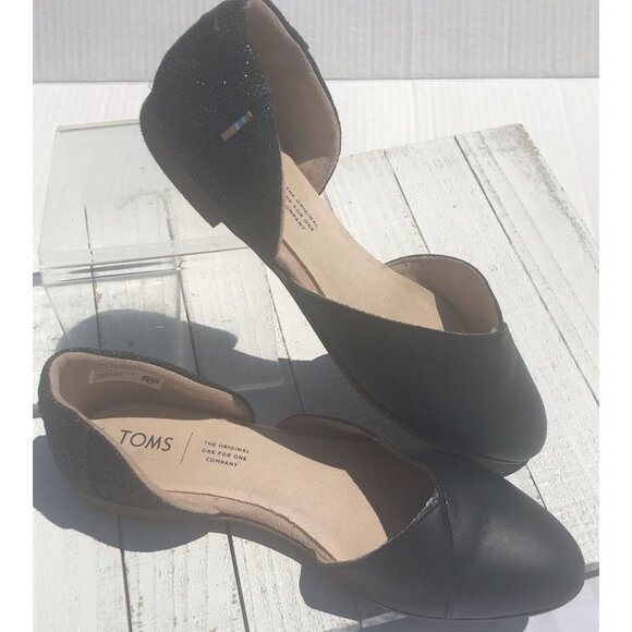 TOMS Jutti d'Orsay Black Flat, Slip On Women's Shoes Sz 7 EU 37.5 EUC Glitter - Picture 11 of 16